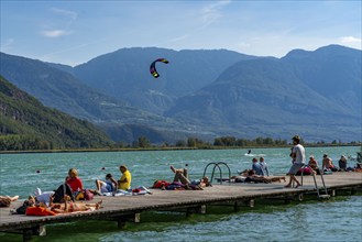 Gretl am See lido on Lake Kaltern, near the village of Kaltern, in the Adige Valley in South Tyrol,