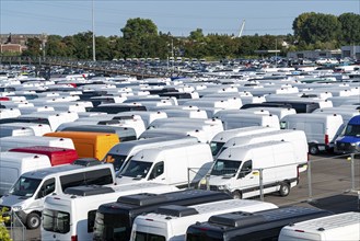 Car terminal in the inland port Logport I, in Duisburg on the Rhine, vehicle handling of new cars,