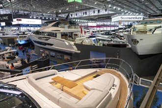 Large yachts, luxury yachts, in Hall 6 of BOOT 2024, the world's largest yacht and water sports