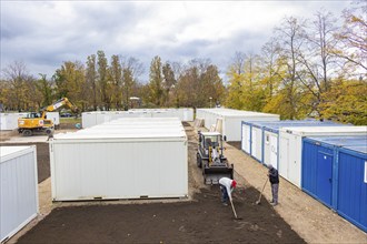 Living container for refugees, Dresden, Saxony, Germany, Europe