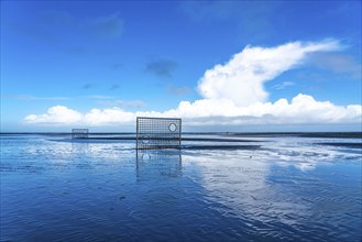 Football pitch, football field, Tor tor, on the beach, tidal creek, in the west of Borkum, island,