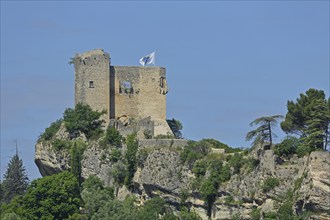 Castle with flag, Vaison-la-Romaine, Vaucluse, Provence, France, Europe