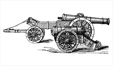 Cannon and howitzer from the 17th century, historical, digital reproduction of an original from the