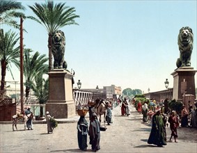 Entrance to the Nile Bridge, Cairo, Egypt, 1890, Historic, digitally restored reproduction from a