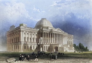 Main facade of the Capitol Building Washington USA, From a nineteenth century engraving by R.