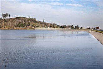 Dam of the Granetal dam. The dam has a capacity of 46.4 million cubic metres of water, Langelsheim,