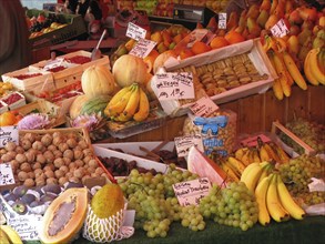 Market stall with different types of fruit and vegetables