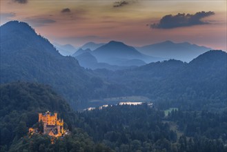 Hohenschwangau Castle, Alpsee, Schwangau near Fuessen, Allgaeu, Upper Bavaria, Bavaria, Germany,