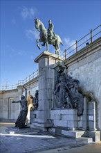 Equestrian statue of King Leopold II near the Royal Galleries, Koninklijke Gaanderijen at seaside