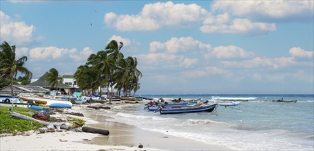 Beach with fishing boats San Andreas Island Caribbean Colombia