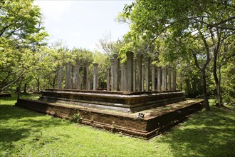 Ancient temple stelae in the holy city of Anuradhapura, North Central Province, Sri Lanka, Asia