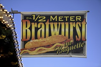 Sign at a bratwurst stand at the Oktoberfest, Munich, Bavaria, Germany, Europe