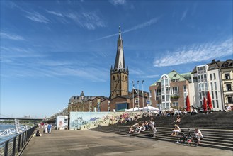 Steps on the Rhine promenade in front of St Lambert's Basilica, state capital Düsseldorf, North