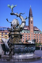 Denmark, Copenhagen, Town Hall Square, Rathausplatz, Dragon Fountain, Hamburg, Hamburg, Federal