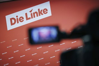 Press wall in the party headquarters of the Left Party, in the Karl Liebknecht House in Kleine