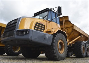 Articulated dumpers, dump trucks on a construction site, Denmark, Europe