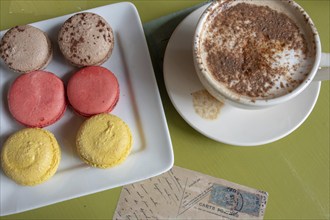 Cappuchino, Macarons, Postcard, Charlotte, North Carolina, USA, North America