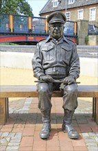 Captain Mainwaring, actor Arthur Lowe, sculpture, Thetford, Norfolk, England, UK by Sean