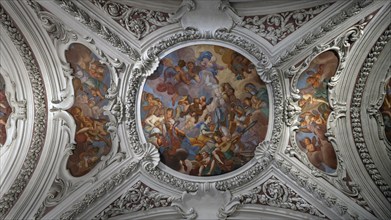 Baroque stucco and ceiling fresco created in the 17th century, Passau Cathedral, Passau, Lower