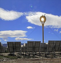 Heliostats reflect sunrays to receiver tower, solar energy scientific research centre, Tabernas,