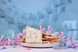 Traditional fried Italian dessert snack for carnival season called 'Galani', ' Chiacchiere' or