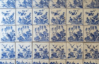 Blue and white porcelain tiles, Paradesi Synagogue, Matancherry, Jew Town, Cochin, Kerala, India,