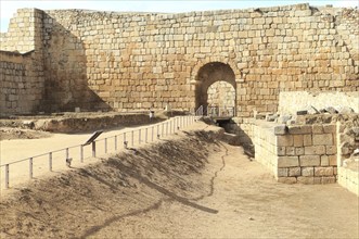 Walls inside Alcazaba castle building, Merida, Extremadura, Spain, Europe