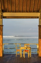 Seat with sea view at sunset, travel, holiday, tourism, breakfast, dinner, eating, dining table,