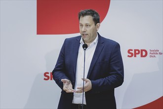 Lars Klingbeil, SPD party chairman, speaks to the press at the kick-off meeting of the SPD party