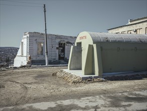 Bunker and destroyed buildings, Kupyansk, Kharkiv Oblast, Ukraine, Europe