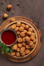 Chicken popcorn, deep fried, nuggets, close-up, rustic, no people