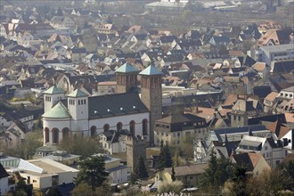 View of Bensheim with the parish church of St George, Hessische Bergstrasse, Hesse, Germany, Europe