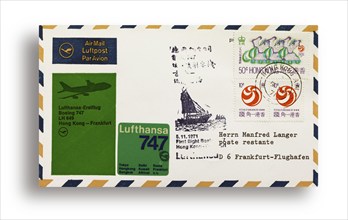 First flight letter, first flight cover, Lufthansa first flight LH649 with Boeing 747 from Hong