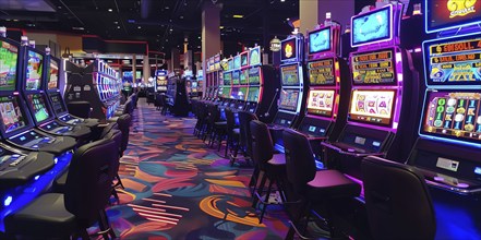 Casino gambling blackjack and slot machines waiting for gamblers and tourist to spend money, AI