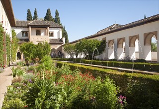 Patio de la Acequia, Court of the water Channel, Generalife palace gardens, Alhambra, Granada,