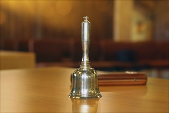 Close-up of a hand bell used, for example, in meetings, committees or courtrooms (here: council