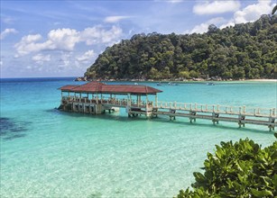 Small jetty near the tropical island in the marine park. Malaysia