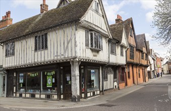 Historic architecture half timbered Tudor buildings, Silent Street, Ipswich, Suffolk, England, UK