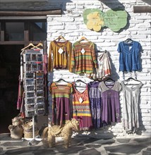 Clothes shop displaying traditional clothing, Capileira village, High Alpujarras, Sierra Nevada,