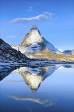 Matterhorn and mountain lake, Valais, Switzerland, Europe