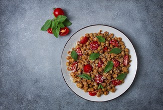 Tuscan pasta with smoked paprika and basil, parmesan cheese, Italian traditional cuisine