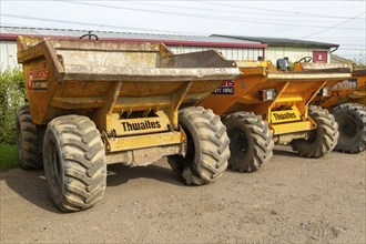 Secondhand Thwaites dumper trucks on display at machinery auction, Campsea Ashe, Suffolk, England,