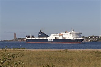 DFDS ferry, naval memorial, Laboe, front beach, Friedrichsort, Kiel, Schleswig-Holstein, Germany,