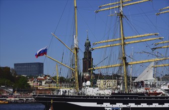 Europe, Germany, Hamburg, Elbe, Tower of the Michel, Four-masted barque Kruzenshtern, Hamburg,