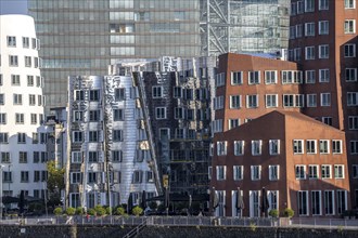 Düsseldorf Media Harbour, Gehry buildings, facade of the Stadttor building, North Rhine-Westphalia,