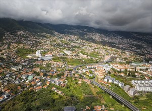 Aerial drone view of Funchal town, Madeira island, Portugal, Europe