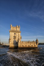 Belem Tower or Tower of St Vincent, famous tourist landmark of Lisboa and tourism attraction, on