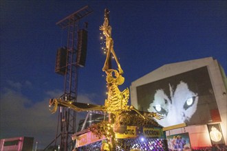 Copenhagen, Denmark - 19.6.2024: Hanging skeleton at the Copenhell Metal Festival at Kløverparken