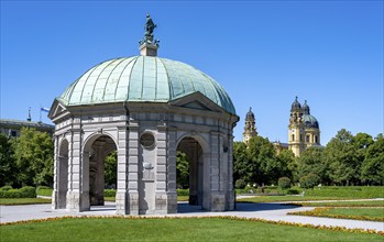 Diana Temple in the Hofgarten and Theatine Church, Old Town, Munich, Upper Bavaria, Bavaria,