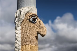 Knitting art or guerrilla knitting, lamppost, Blönduós, Norðurland, Iceland, Europe